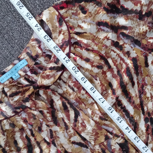 🍂Antonio Melani🍂 - Gold/Red/Black/Brown Pleated Front Semi-Sheer Gaylene Top - Picture 13 of 13